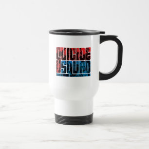 Suicide Squad   Red and Blue Logo Travel Mug