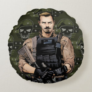 Suicide Squad   Rick Flag Comic Book Art Round Cushion