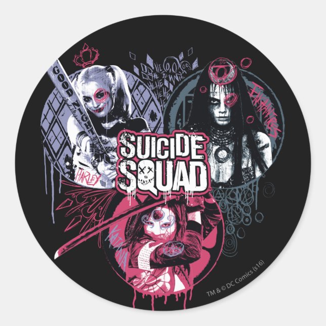 Suicide Squad | Squad Girls Graffiti Badges Classic Round Sticker (Front)
