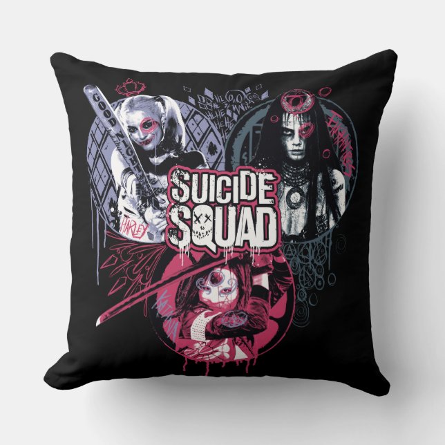Suicide Squad | Squad Girls Graffiti Badges Cushion (Front)