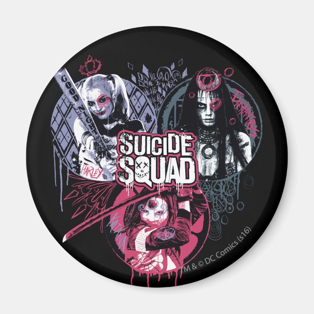 Suicide Squad | Squad Girls Graffiti Badges Magnet (Front)