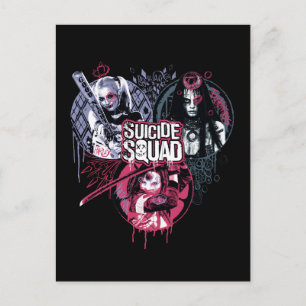 Suicide Squad   Squad Girls Graffiti Badges Postcard