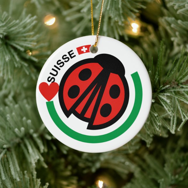 Suisse Lady Bug with Swiss Flag  Ceramic Tree Decoration (Tree)