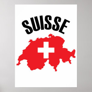 Suisse Switzerland Map Flag Poster