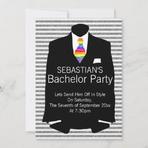 Suit and Rainbow Tie Gay Bachelor Party Invitation