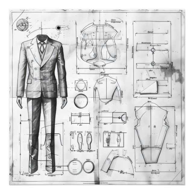 Suit Retro Blueprint Photo Print (Front)