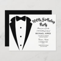Suit & Tie mens 100th birthday party invitation