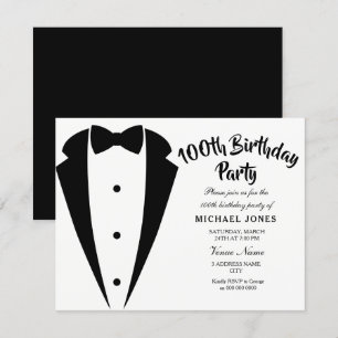 Suit & Tie mens 100th birthday party invitation