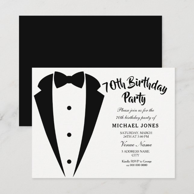 Suit & Tie mens 70th birthday party invitation (Front/Back)