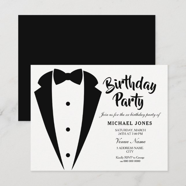 Suit & Tie Sophisticated Birthday Party Invite (Front/Back)