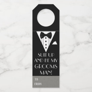 Suit Up And Be My Groomsman Tuxedo Bottle Tag