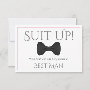 Suit Up Be My Best Man Black Tie with Pink Card