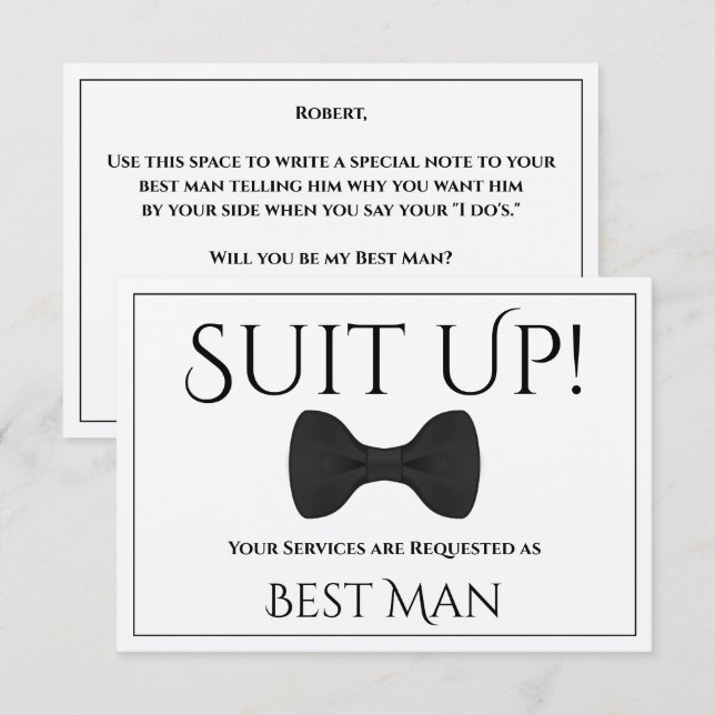 Suit Up Be My Best Man Bow Tie Card (Front/Back)