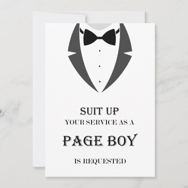 Suit Up Be My Page Boy Proposal Card (Front)