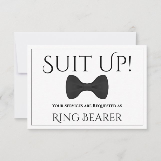 Suit Up Be My Ring Bearer Card (Front)