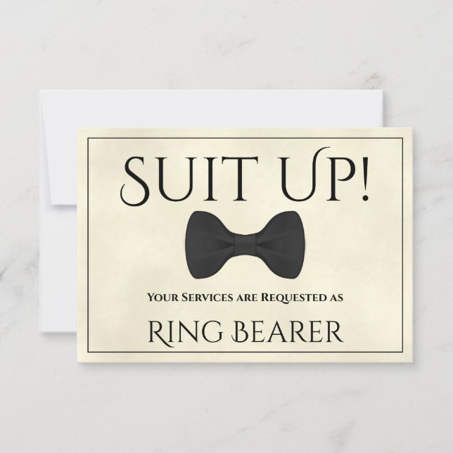 Suit Up Be My Ring Bearer Marbled Ivory Card (Front)