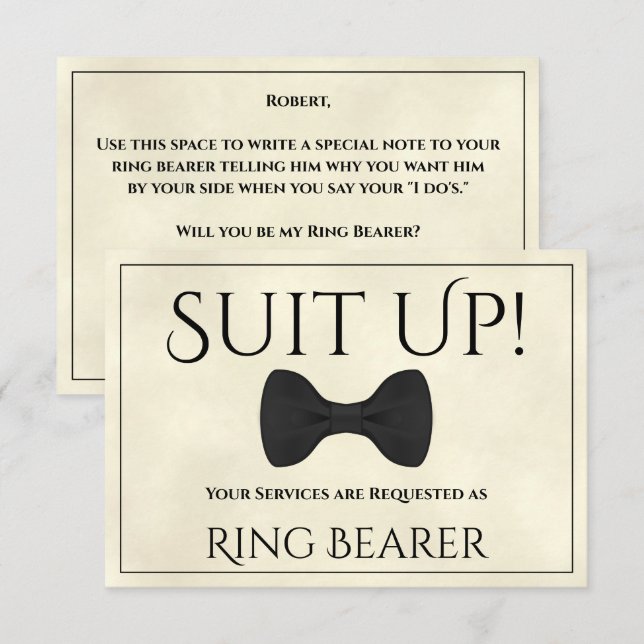 Suit Up Be My Ring Bearer Marbled Ivory Card (Front/Back)