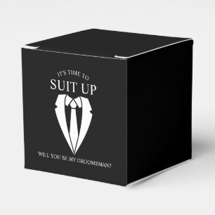 "SUIT UP" Black Suit and Tie Groomsman Proposal Favour Box