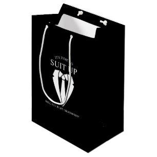 "SUIT UP" Black Suit and Tie Groomsman Proposal Medium Gift Bag