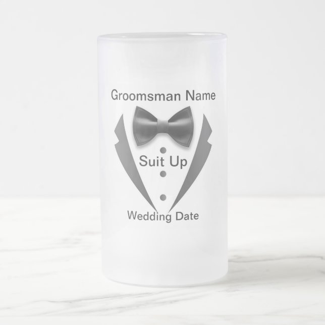 Suit Up Groomsman Frosted Glass Mug (Center)