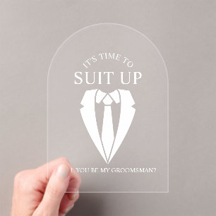 "SUIT UP"  Wedding Suit and Tie Groomsman Proposal Acrylic Invitations