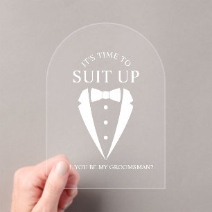 "SUIT UP" Wedding Tuxedo Suit Groomsman Proposal Acrylic Invitations