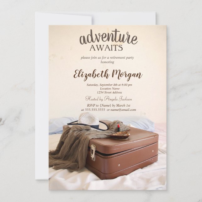Suitcase Hat Lipstick Retirement Party Invitation (Front)