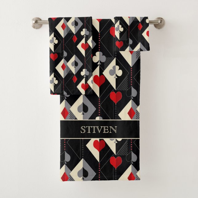 Suits of playing cards in poker.  bath towel set (Insitu)
