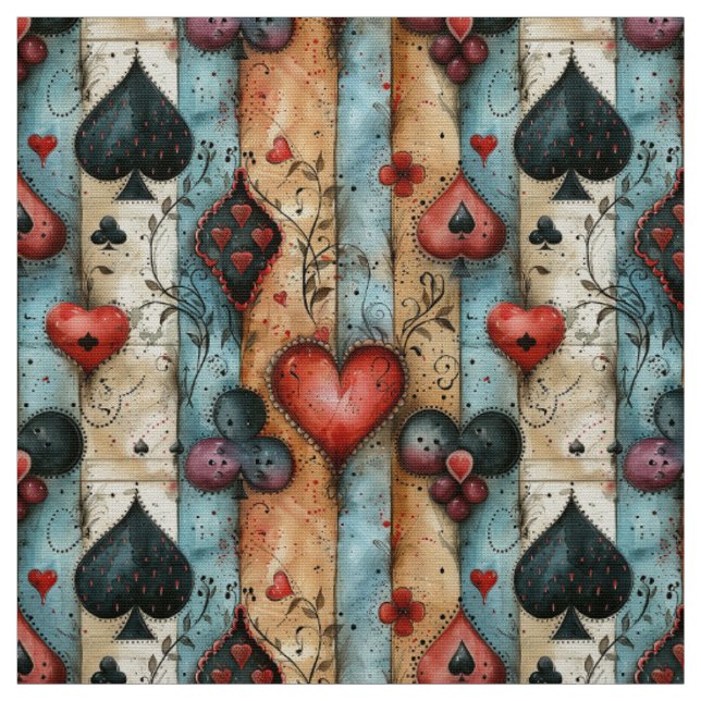 Suits of playing cards in poker.  fabric (Swatch)