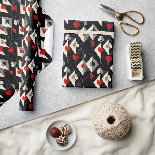 Suits of playing cards in poker.  wrapping paper (Crafts)