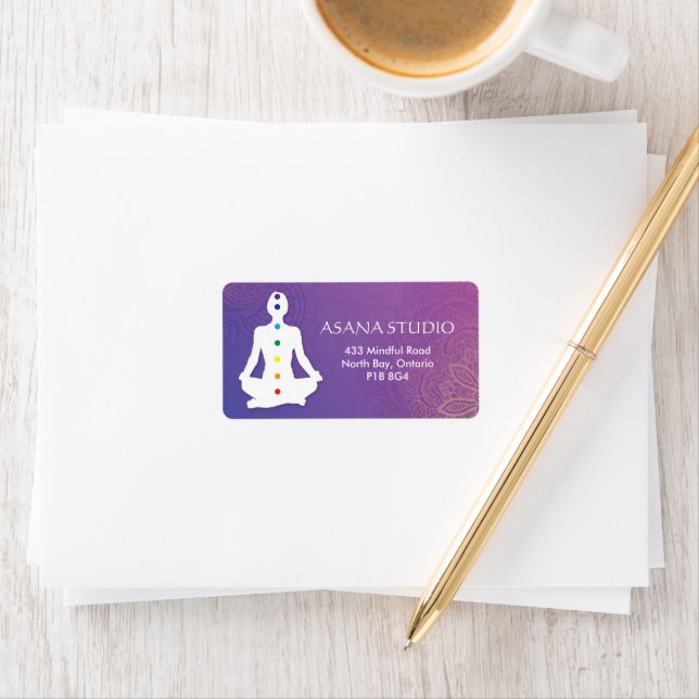 Sukhasna Pose Purple Mandala Chakra Address Labels (Insitu)