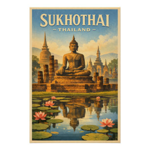 Sukhothai city, Thailand, in a classic retro Poster
