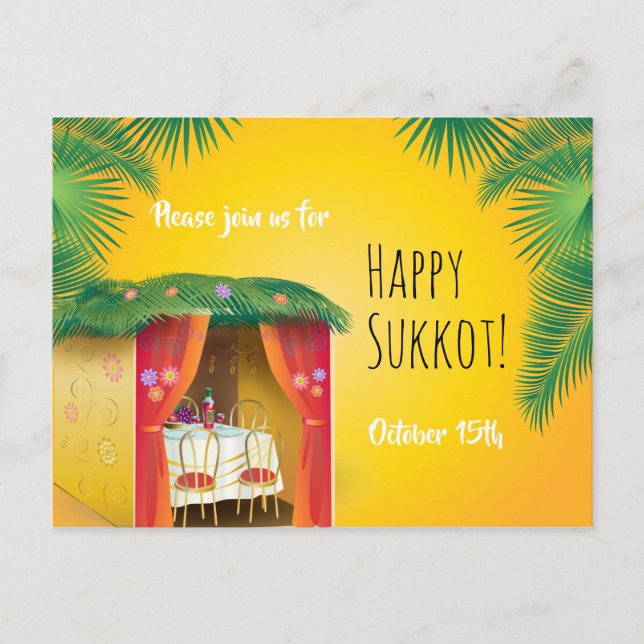 Sukkot Festival Party Sukkah Lulav & Etrog Invite Postcard (Front)