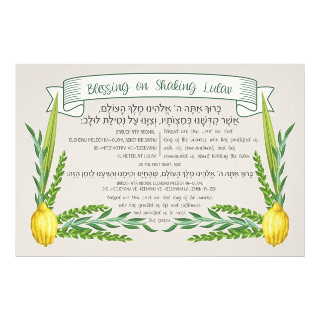 Sukkot Hebrew Blessing for Shaking Lulav Sukkah Photo Print (Front)