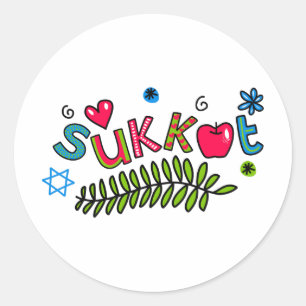 Sukkot Jewish Holiday Text Classic Round Sticker