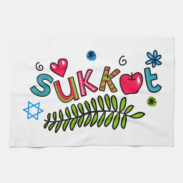 Sukkot Jewish Holiday Text Tea Towel (Horizontal)