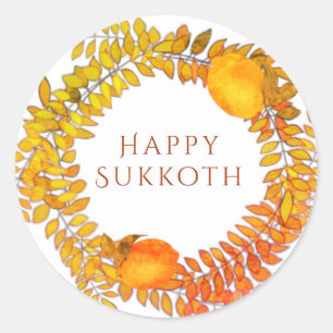 Sukkot  lemons and colourful leafy wreath  classic round sticker