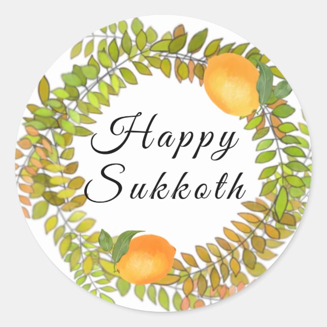 Sukkot  lemons and leaves wreath classic round sticker (Front)