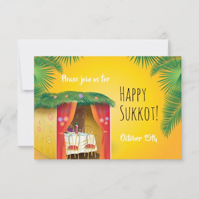 Sukkot Party Sukkah Lulav & Etrog Watercolor Invitation (Front)