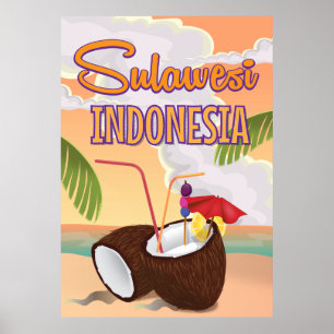 Sulawesi Indonesia vintage style travel poster