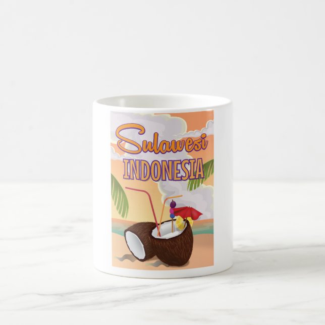 Sulawesi Indonesia vintage style travel poster Coffee Mug (Center)