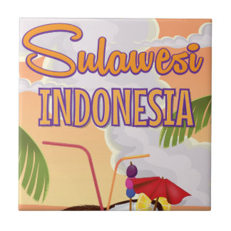 Sulawesi Indonesia vintage style travel poster Tile
