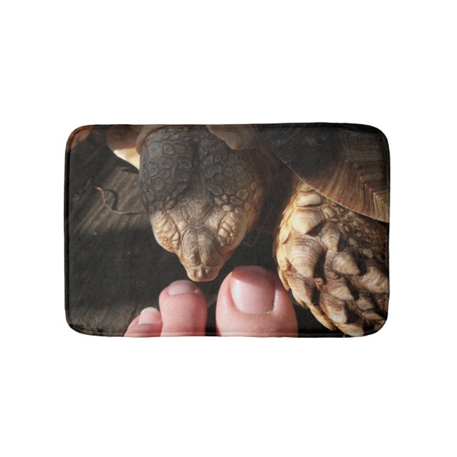 Sulcata Tortoise Inspecting People Toes Bath Mat (Front)