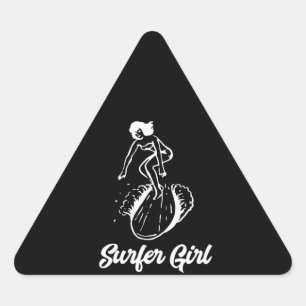 Sulfing Lover  Cooler Surfing Girl Triangle Sticker