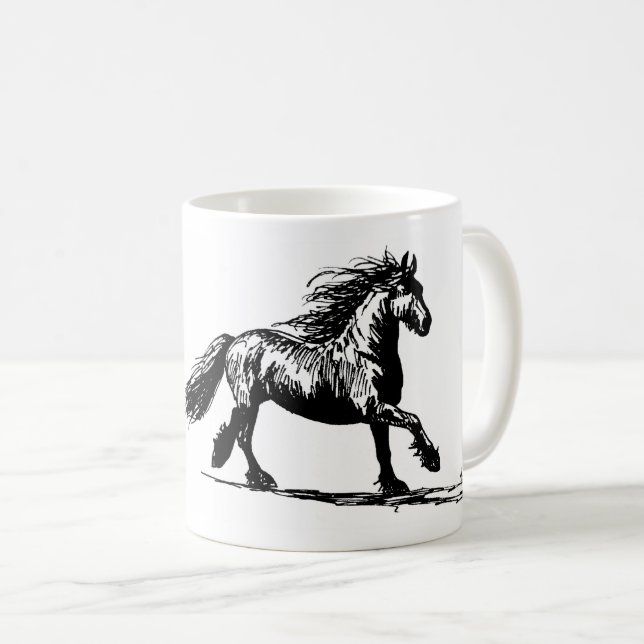 Sulk with pen drawing of frieze horse coffee mug (Front Right)