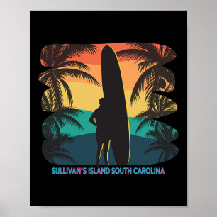 Sullivan's Island South Carolina Sc Palm Tree Surf Poster