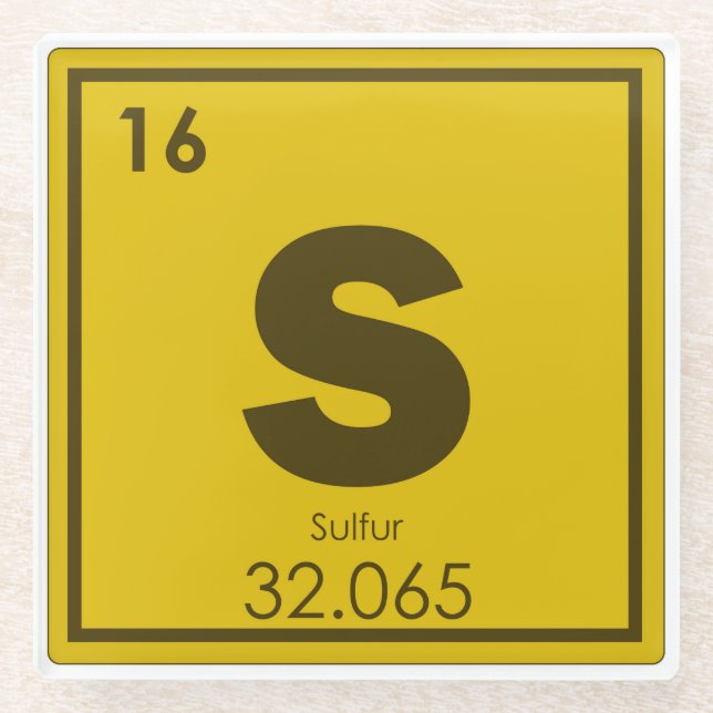 Sulphur chemical element symbol chemistry formula glass coaster (Front)