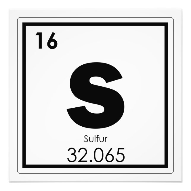 Sulphur chemical element symbol chemistry formula  photo print (Front)