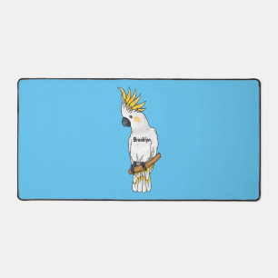 Sulphur-crested cockatoo bird cartoon illustration desk mat