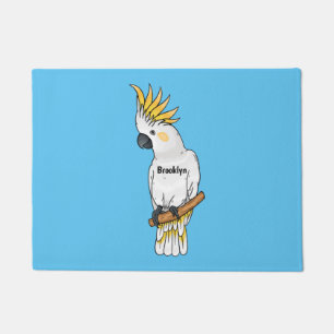 Sulphur-crested cockatoo bird cartoon illustration doormat